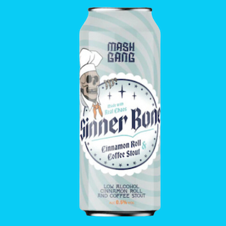 mash gang sinner bone beer can on a blue background